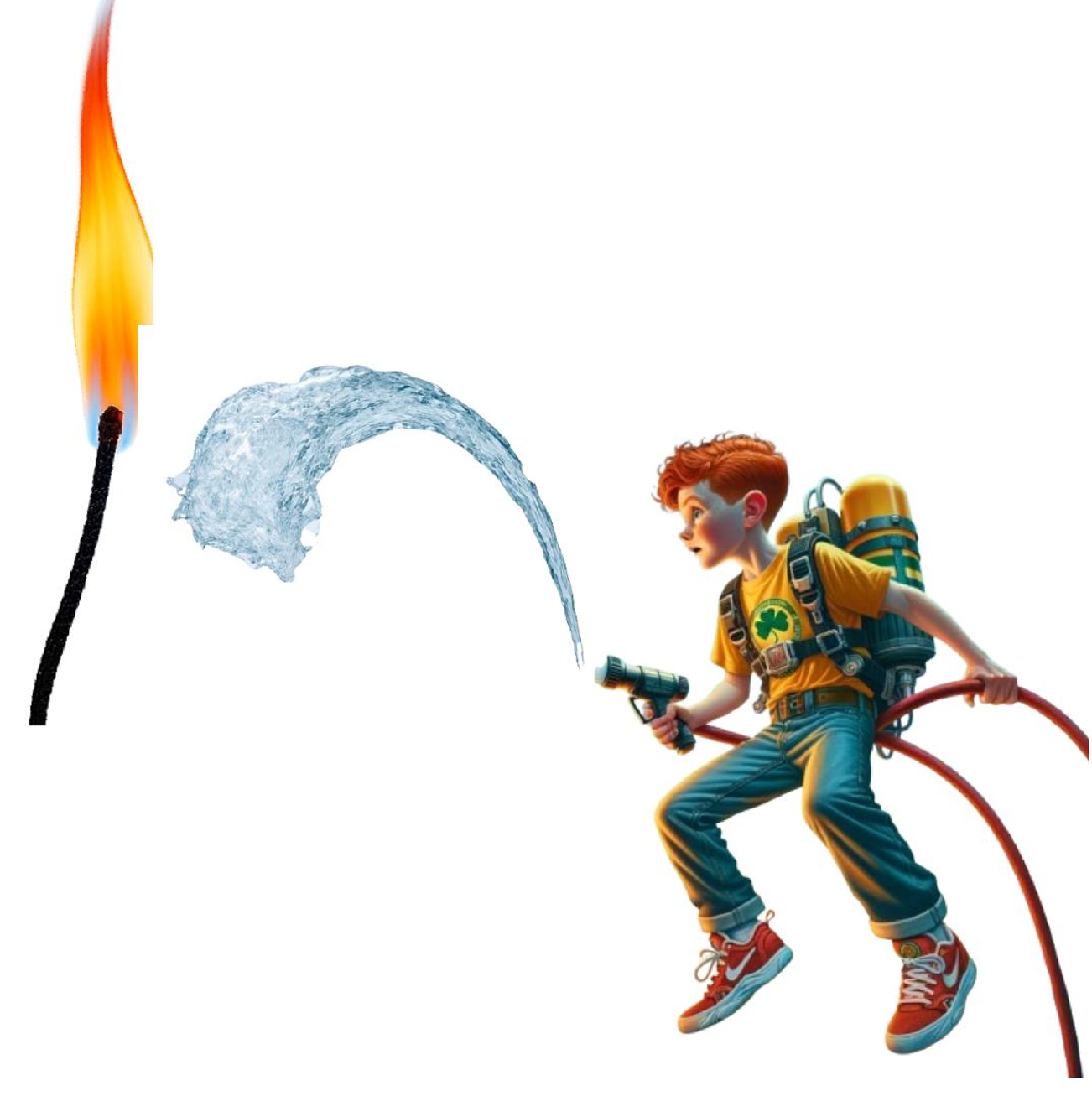 Line on fire with character